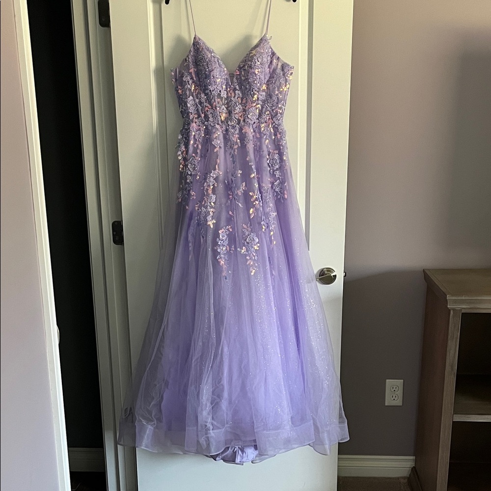 Camille La Vie Lavender Spaghetti Strap Formal Dress